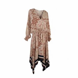 New York & Company Paisley Boho Midi Dress Size M Smocked Waist Handkerchief Hem